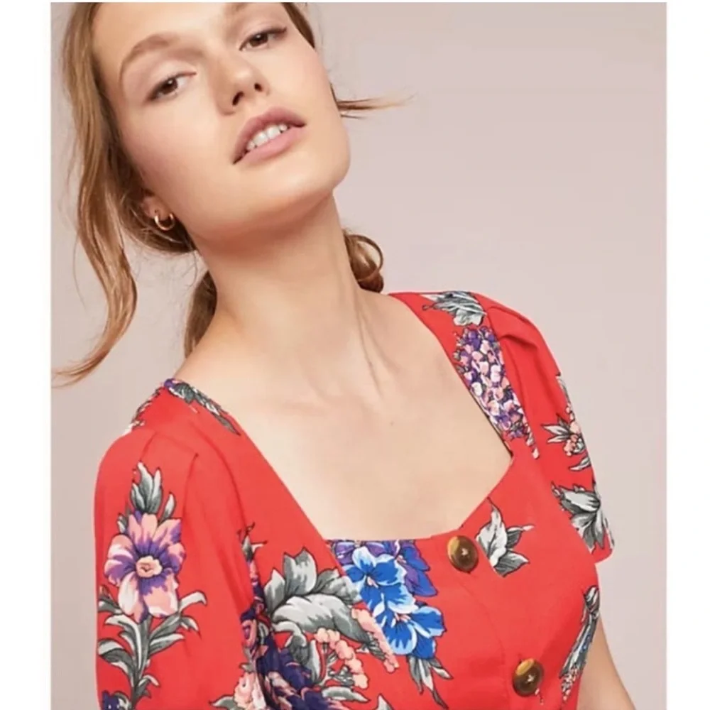 Anthropologie Red Floral Mini Dress - Picture 2 of 9